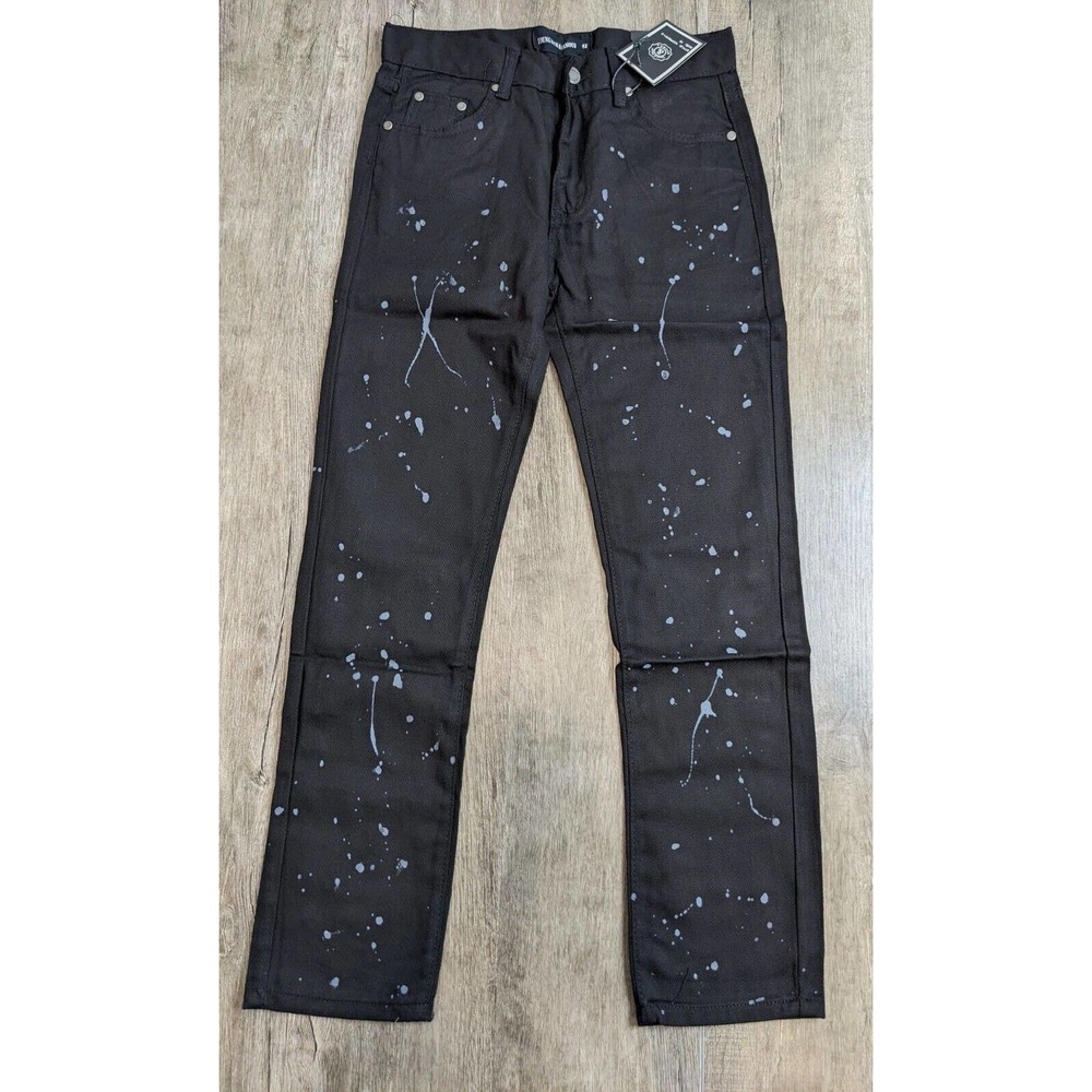 NWT Young Rich & Famous Straight Jeans Youth Size 18 Black Paint Splattered